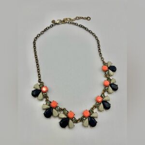 J Crew statement necklace, navy neon orange and grey